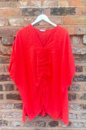 Pure Linen Hitch V Top Watermelon